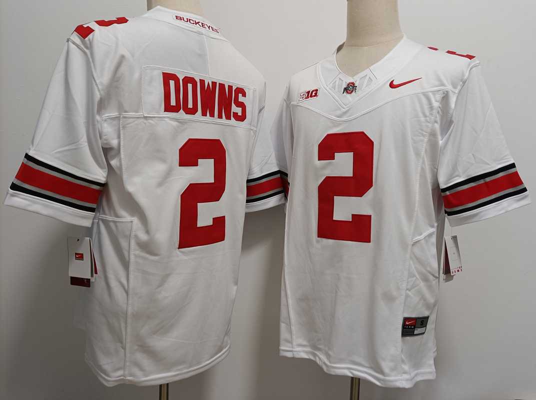 Men%27s Ohio State Buckeyes #2 Caleb Downs White FUSE College Football Jersey